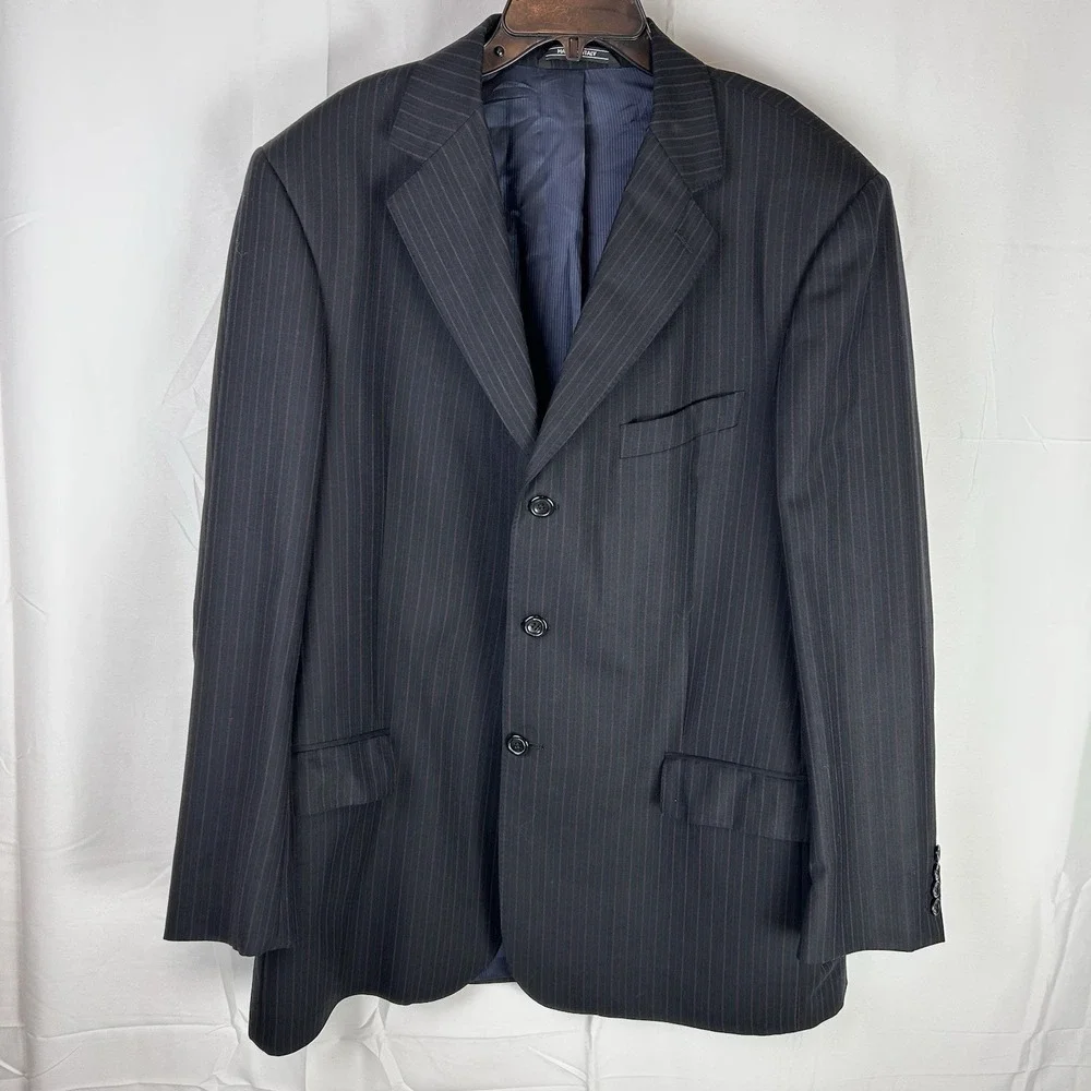 Zanetti Blazer US Size 44 Long Mens Black‎ Purple Pinstripe 100% Wool Super 120